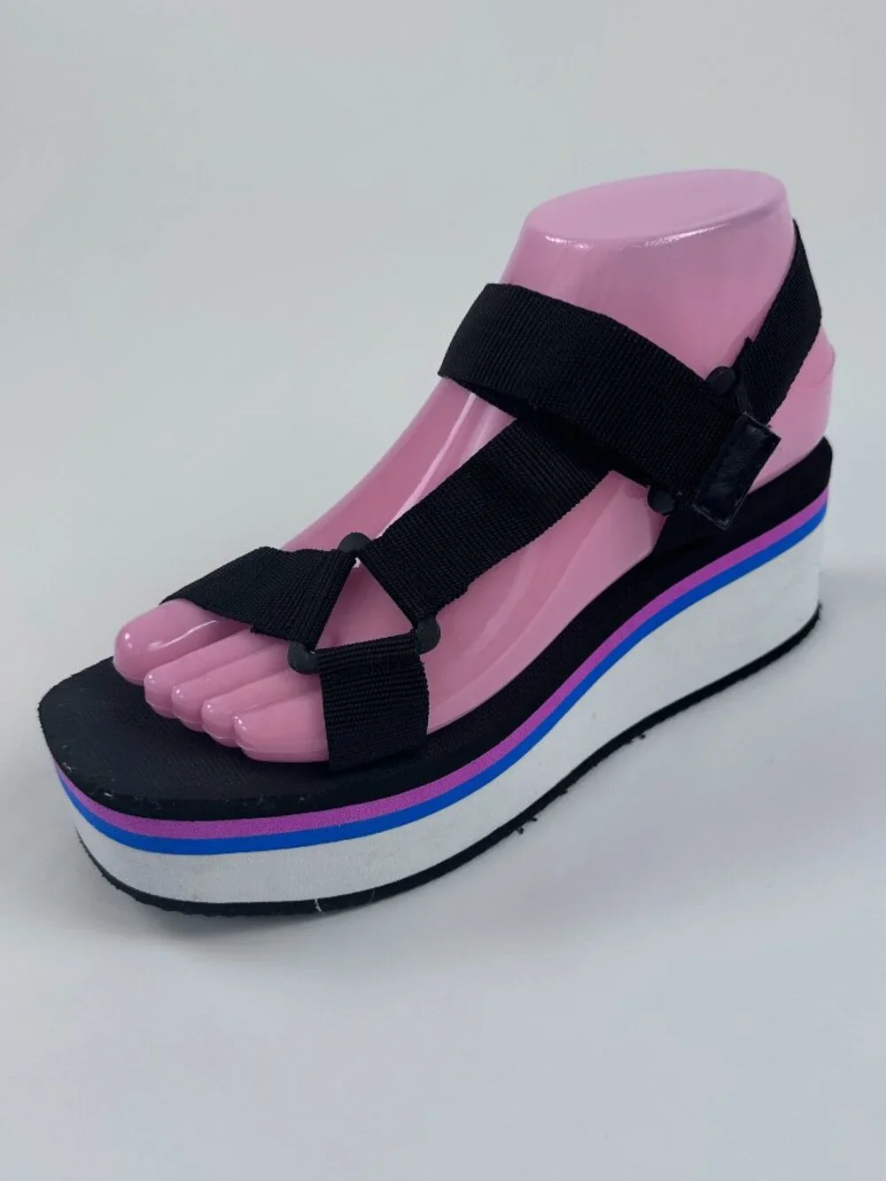 Andrea Platform Sport Sandals Black Size 7 Wedge Comfort Velcro